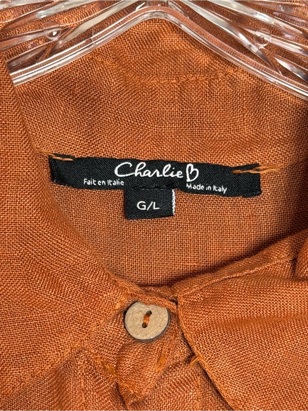 Charlie B Button-Front Linen Shirt Dress in Rust Size L - Picture 2 of 11